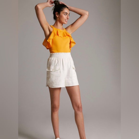 Maeve Anthropologie Mango Orange Ribbed Ruffle Tank Top - Picture 3 of 11